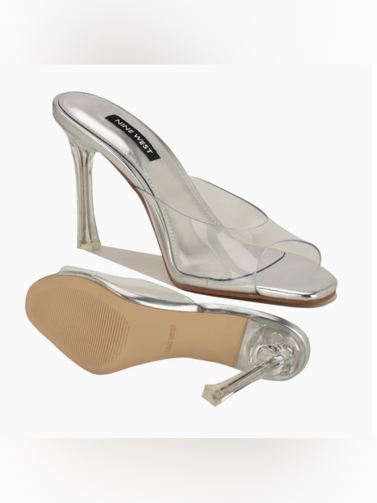 Nine West Shoes - Nine West Kisco Mule Sandal Silver Clear Vinyl Heels NEW 8.5